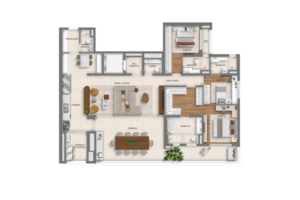 planta 4 suítes opção ampliado - 179m² - torre 1 (perspectiva artística)