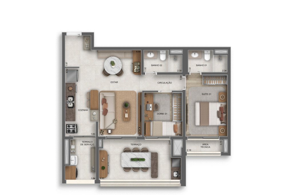 Apartamento 79m² - 2 dorms (1 Suíte)